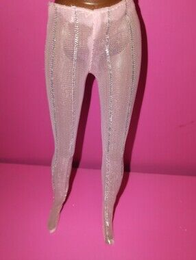 Barbie doll size pink pantyhose with silver stripes
